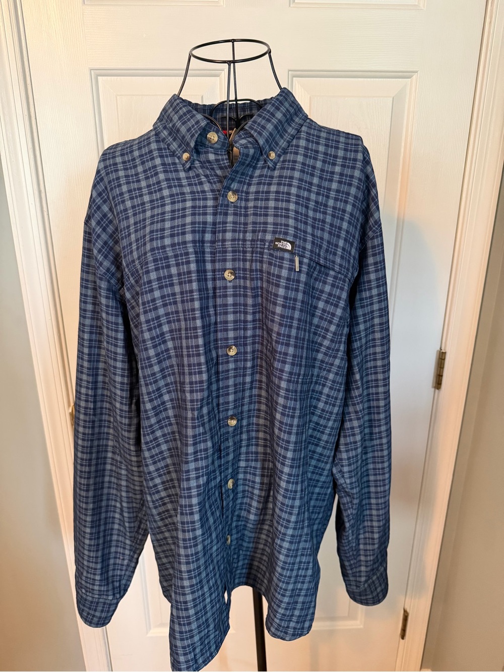 The North Face Navy and Light Blue Plaid Button-Down Shirt